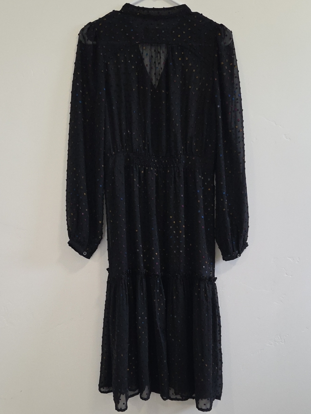 Anthropologie Audrey Clip Dot Black Textured Long-Sleeve Midi Dress - Picture 8 of 8